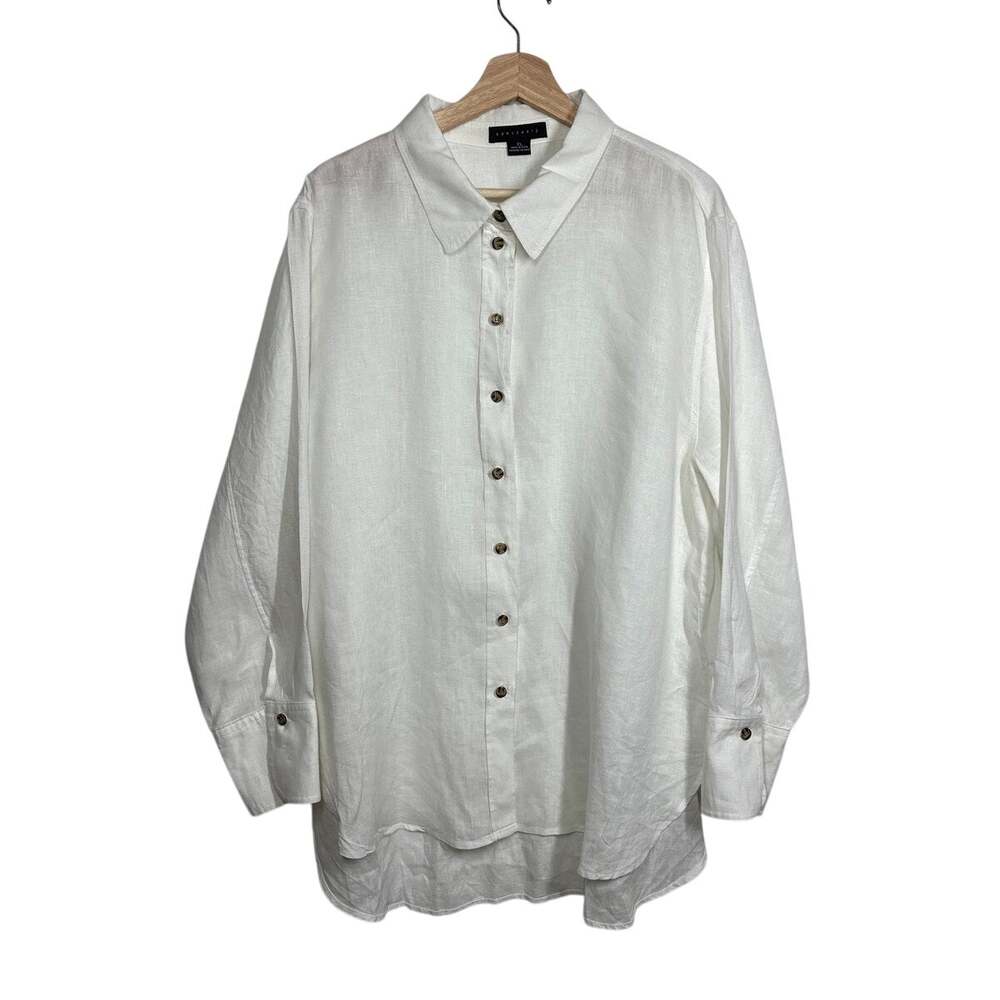 Sanctuary 100% Linen Button Down Shirt White Relaxed Fit Long Sleeve Sz XL
